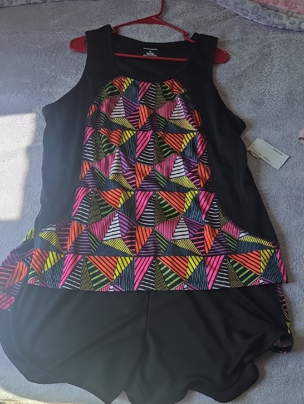 NWT Activewear by Janet Collins 2-Piece Workout Set Tank & Shorts Geometric 2X